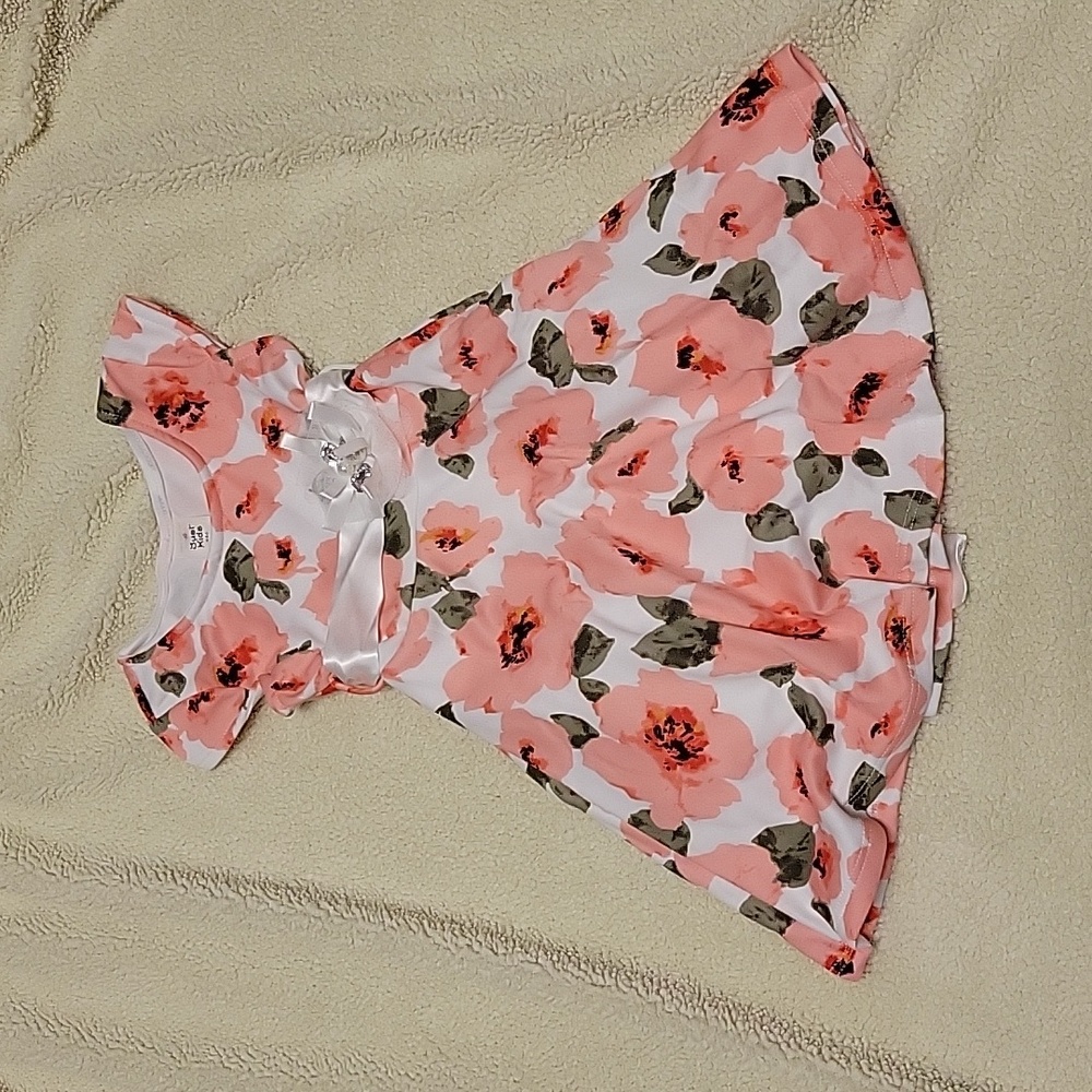 NWOT Just Kids 4 pink flower floral formal silky silk sash with pearl stones bow